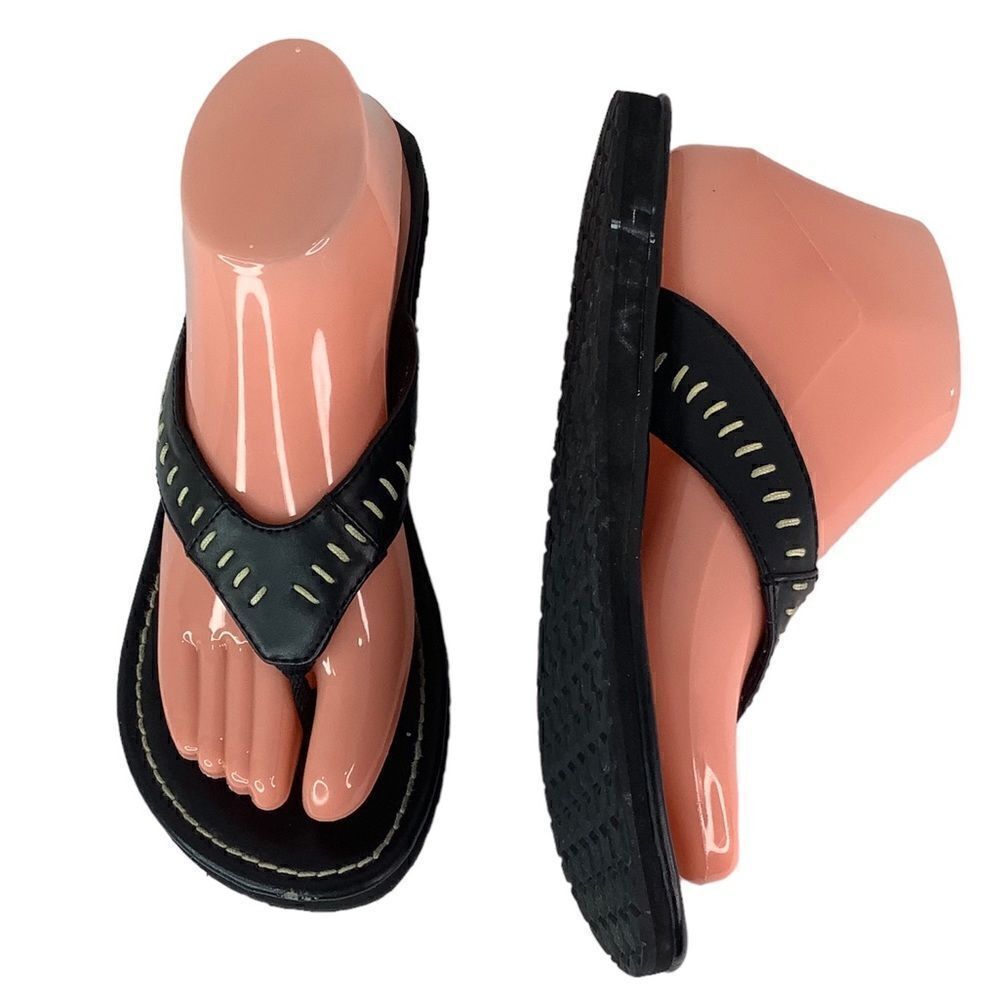 Flojos Black Leather Thong Flip Flop Casual Summer Women’s Size 7